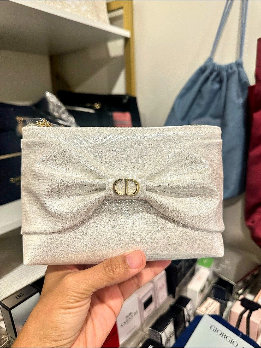 Dior Glitter Bow Make Up Pouch in Silver Holiday 2026